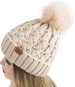 img 2 attached to 🧣 Stay Cozy & Stylish: PAGE ONE Womens Winter Ribbed Beanie Crossed Cap with Chunky Cable Knit & Pompom