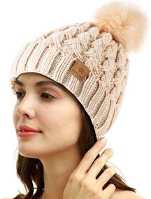 img 3 attached to 🧣 Stay Cozy & Stylish: PAGE ONE Womens Winter Ribbed Beanie Crossed Cap with Chunky Cable Knit & Pompom