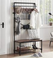 🏠 homyshopy vintage brown industrial hall tree shoe bench - 5 in 1 entryway coat rack with hanging hooks, bench, and storage shelf organizer for entryway, mushroom, and living room logo