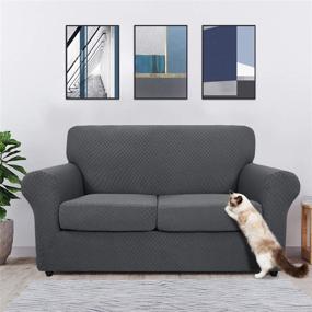 img 3 attached to 🛋️ Protective and Stylish Jacquard Loveseat Cover for Pet-Friendly Homes - MAXIJIN 3 Piece Non-Slip Couch Cover in Dark Gray