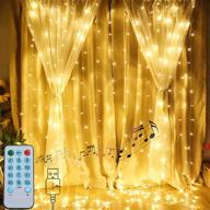 🎵 bolylight music string light, voice control curtain string light 9.8 x 9.8ft 300 led starry fairy lights with 8 lighting mode for wedding home party bedroom outdoor indoor wall decorations in warm white логотип