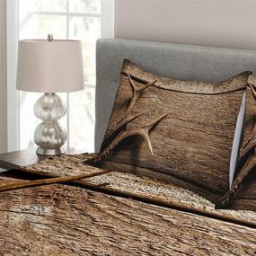 img 2 attached to 🦌 Rustic Ambesonne Antlers Bedspread - Fall Hunting Season Art, Quilted 3 Piece Coverlet Set