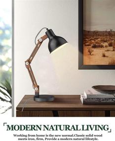 img 3 attached to 🔌 Black ELYONA Wood Desk Lamp: Wireless Charging, USB Port, Swing Arm, LED Bedside Table Lamp for Bedroom, Adjustable Reading Task Lights for College Dorm, Office, Living Room, Includes 5W Bulb