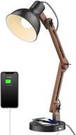 🔌 black elyona wood desk lamp: wireless charging, usb port, swing arm, led bedside table lamp for bedroom, adjustable reading task lights for college dorm, office, living room, includes 5w bulb логотип