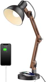 img 4 attached to 🔌 Black ELYONA Wood Desk Lamp: Wireless Charging, USB Port, Swing Arm, LED Bedside Table Lamp for Bedroom, Adjustable Reading Task Lights for College Dorm, Office, Living Room, Includes 5W Bulb