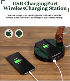 img 1 attached to 🔌 Black ELYONA Wood Desk Lamp: Wireless Charging, USB Port, Swing Arm, LED Bedside Table Lamp for Bedroom, Adjustable Reading Task Lights for College Dorm, Office, Living Room, Includes 5W Bulb