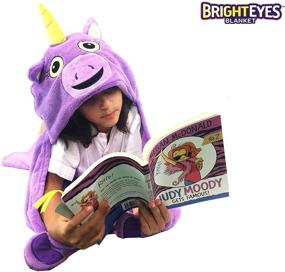 img 4 attached to 🦄 Super Soft Hooded Blanket for Kids - Bright Eyes Blanket - Comfy Throw Robe, Purple Unicorn - Warm Fuzzy Stuffed Animal Blanket - Machine Washable - Ideal for Sleepovers!
