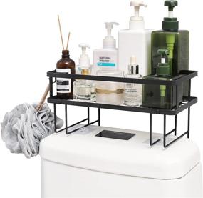 img 4 attached to Upgraded Iron Bathroom Organizer: Over The Toilet Storage Shelf with Hanging Hook & Adhesive Base for Space Saving - No Drilling, Wall Mounting Design (Black)