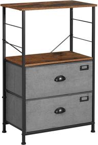 img 2 attached to SONGMICS Nightstand: Industrial Bedside Table with 2 Fabric Drawers, Storage Shelves and Rustic Wood Top - ULVT03G