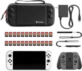 img 2 attached to 🎮 tomtoc Carrying Case for Nintendo Switch/OLED Model: Large Travel Case with 24 Game Cartridges, Compatible with Console, Pro Controller, Stand - Black