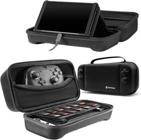 img 4 attached to 🎮 tomtoc Carrying Case for Nintendo Switch/OLED Model: Large Travel Case with 24 Game Cartridges, Compatible with Console, Pro Controller, Stand - Black