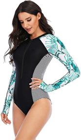 img 2 attached to 👙 YATEEN Women's UPF 50+ Rash Guard One Piece Long Sleeve Swimsuit: Zipper Closure for Maximum Protection