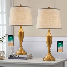 img 3 attached to 💡 BOBOMOMO 25.25'' Modern USB Table Lamp Set of 2 with Charging Port - Stylish Bedside Lamps for Living Room and Bedroom (Gold)