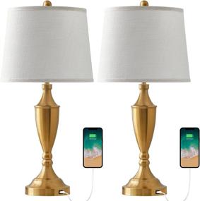 img 1 attached to 💡 BOBOMOMO 25.25'' Modern USB Table Lamp Set of 2 with Charging Port - Stylish Bedside Lamps for Living Room and Bedroom (Gold)