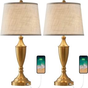 img 2 attached to 💡 BOBOMOMO 25.25'' Modern USB Table Lamp Set of 2 with Charging Port - Stylish Bedside Lamps for Living Room and Bedroom (Gold)