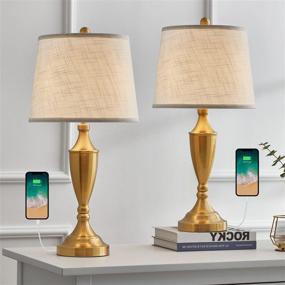 img 4 attached to 💡 BOBOMOMO 25.25'' Modern USB Table Lamp Set of 2 with Charging Port - Stylish Bedside Lamps for Living Room and Bedroom (Gold)