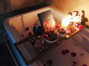 img 2 attached to 🛀 Премиумная ванная тумба из бамбука с выдвижными боковинами, регулируемым держателем для книг, органайзером для телефона и бокалов (Цвет натурального бамбука)