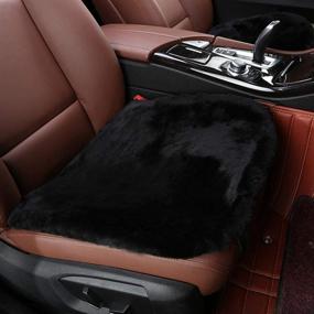 img 4 attached to 🐑 Genuine Sheepskin Auto Seat Pad: MLOVESIE Australian Soft Wool Seat Cover for Maximum Comfort and Warmth, Non-Slip Backing, Universal Fit - 19.2 inch x 19.2 inch (Black)