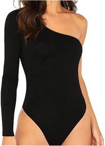 img 4 attached to Flaunt your Allure with Allchic Womens Sexy One Shoulder Long Sleeve Bodysuit Tops Scoop Neck Jumpsuits