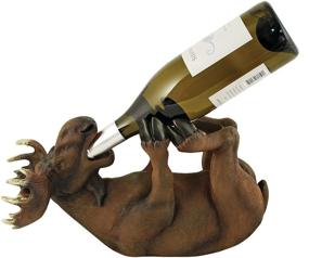 img 4 attached to 🦌 Unique Mischievous Moose Polyresin Wine Bottle Holder – Brown, Holds 1 Standard Wine Bottle