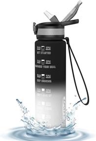 img 4 attached to Leakproof Tritan BPA-Free Sports Water Bottle with Time Marker and Straw - 32oz Gradient White/Black Design for Fitness and Outdoor Activities, Ensuring Optimal Hydration