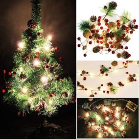 img 2 attached to 🎄 Ncknciz Pine Garlands Battery Operated 6.5FT 20LEDs Christmas Garland Lights with Red Berry and Pine Cone Xmas Tree Decoration - Warm Indoor Lights for Holiday Party Home Decor
