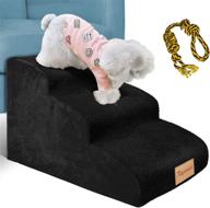 🐶 topmart 3 tiers foam dog ramps/steps: non-slip, extra wide & deep with high density foam. perfect for older dogs, cats & small pets. includes dog rope toy - black logo