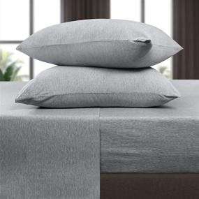 img 1 attached to 🛏️ Utopia Bedding Jersey Knit Sheets 4 Piece Queen Sheet Set - Soft Cotton T-Shirt Stretchy Sheets (Queen, Heather Light Grey)