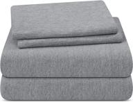 🛏️ utopia bedding jersey knit sheets 4 piece queen sheet set - soft cotton t-shirt stretchy sheets (queen, heather light grey) logo