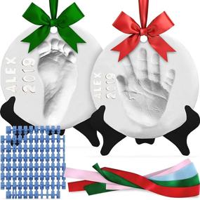 img 4 attached to 👶 Luna Bean Baby Hand and Footprint Kit - Ideal Baby Keepsake Homemade Ornament Kits for Christmas - Baby Footprint Kit & Inkless Hand and Footprint Kit Holiday Gift Bundle - 2 Pack Including Ribbons & Easels