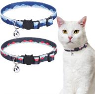 🐱 bingpet 2 pcs безопасный ошейник для кошек с звонком: регулируемый ошейник с художественными натуральными узорами для домашних котят логотип