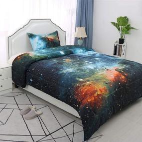 img 2 attached to 🌠 Twin Size Galaxy Blue Comforter Set - 3D Outer Space Themed Bedding - All-Season Down Alternative Quilted Duvet - Reversible Design - Includes 1 Comforter and 1 Pillowcase by uxcell