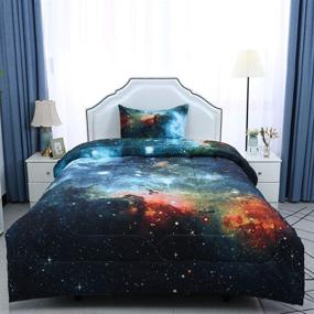 img 3 attached to 🌠 Twin Size Galaxy Blue Comforter Set - 3D Outer Space Themed Bedding - All-Season Down Alternative Quilted Duvet - Reversible Design - Includes 1 Comforter and 1 Pillowcase by uxcell