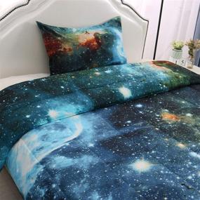 img 1 attached to 🌠 Twin Size Galaxy Blue Comforter Set - 3D Outer Space Themed Bedding - All-Season Down Alternative Quilted Duvet - Reversible Design - Includes 1 Comforter and 1 Pillowcase by uxcell