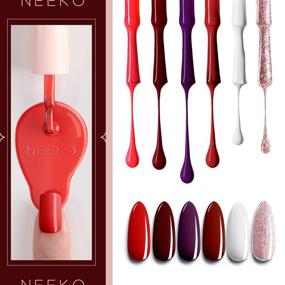 img 3 attached to 💅 Набор гель-лаков для ногтей NEEKO Burgundy Red - Классический 6-цветовой набор гель-лака UV в винном красном, фиолетовом, белом, глиттер-розовом цветах - Набор для маникюра с LED-лампой для снятия, домашний маникюр, нейл-арт.