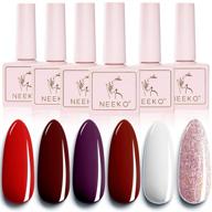 💅 набор гель-лаков для ногтей neeko burgundy red - классический 6-цветовой набор гель-лака uv в винном красном, фиолетовом, белом, глиттер-розовом цветах - набор для маникюра с led-лампой для снятия, домашний маникюр, нейл-арт. логотип