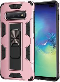 img 4 attached to Samsung Galaxy S10 Case Military Grade Shockproof With Kickstand Stand Built-In Magnetic Car Mount Armor Heavy Duty Protective Case For Samsung Galaxy S10 Phone Case (Rose Gold)