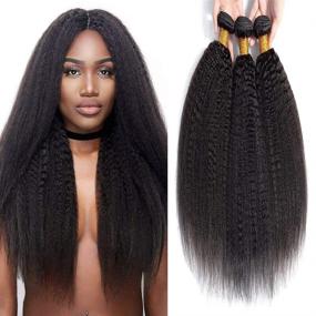 img 3 attached to 🔥 Enhance Your Natural Look with Kinky Straight Hair Wig Bundles and Lace Front Closure - Pre Plucked, Unprocessed Human Hair Extensions for Black Women (18 20 22 Inch)
