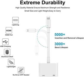 img 3 attached to 📱 Адаптер Apple MFi Certified Lightning к HDMI с портом для зарядки - 1080P цифровой AV аудио синхр. экран конвертер для iPhone, iPad, iPod - поддержка 4K HDMI вывода на HD-телевизор/монитор/проектор (должен быть включен в розетку)