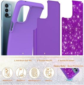 img 2 attached to Sparkling Glitter Phone Case with Tempered Glass Screen Protectors - Dual Layer Hybrid Cover for OnePlus Nord N200 5G - Purple - Ideal for Women and Girls - Bling Cute Design - Sparkle Cell Phone Case