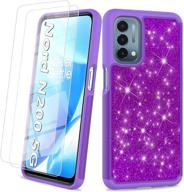 sparkling glitter phone case with tempered glass screen protectors - dual layer hybrid cover for oneplus nord n200 5g - purple - ideal for women and girls - bling cute design - sparkle cell phone case logo