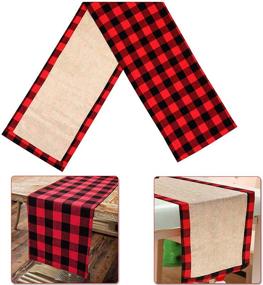 img 4 attached to 🎄 Fowecelt Buffalo Check Table Runner - 14 × 84 Inch Cotton Burlap Plaid Christmas Reversible Red and Black Checkered Table Runner for Holiday Table Decor, Family Dinners, Outdoor or Indoor Party