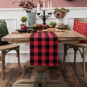 img 2 attached to 🎄 Fowecelt Buffalo Check Table Runner - 14 × 84 Inch Cotton Burlap Plaid Christmas Reversible Red and Black Checkered Table Runner for Holiday Table Decor, Family Dinners, Outdoor or Indoor Party