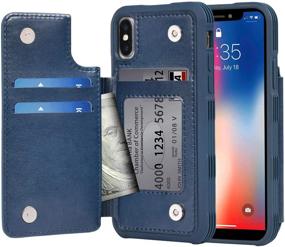 img 4 attached to 📱 Arae Card Pocket Wallet Case for iPhone X/Xs - Shockproof PU Leather Back Flip Cover for iPhone X/Xs 5.8" (Blue)