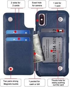 img 3 attached to 📱 Arae Card Pocket Wallet Case for iPhone X/Xs - Shockproof PU Leather Back Flip Cover for iPhone X/Xs 5.8" (Blue)