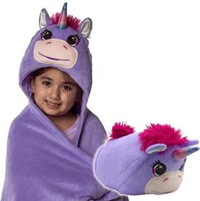 img 4 attached to 🦄 Comfy Critters Sparkle Unicorn Hooded Blanket for Kids, Blanket Hoodie Pillow Combo, Travel Blanket for Kids, Wearable Unicorn Blanket