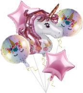 🎈 staraise unicorn balloons - set of 6, pink mylar balloon for unicorn theme party decorations, supplies, baby shower, home office decor, birthday backdrop logo