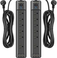 🔌 youthful efficiency: 2-pack hitrends power strip with 6 ac outlets & 3 usb charging ports – reliable multiplug for home office & usb devices - black logo