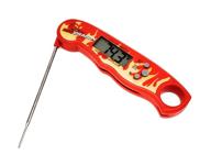 🔥 waterproof grilling and baking thermometer - instant read meat thermometer with folding stainless steel temperature probe - flames design - bbq dragon logo