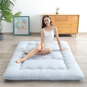 img 4 attached to 🛏️ HIGOGOGO Traditional Japanese Futon Mattress: Thick Floor Sleeping Mat, Portable Grey Bed for Camping & Guests